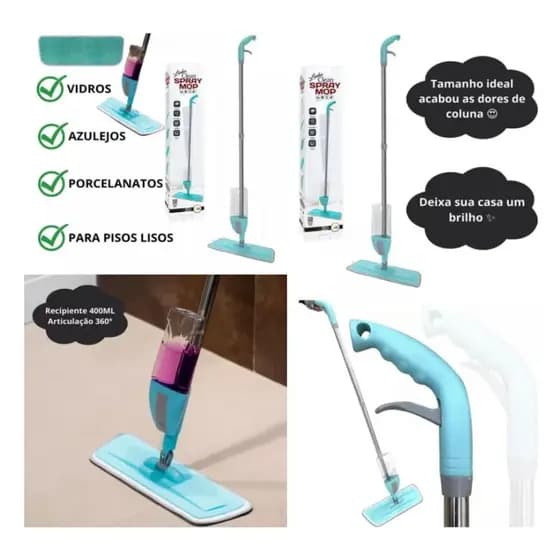 Mop Spray com Reservatório e Rodo: Limpeza Eficiente com Tecnologia de Microfibra.