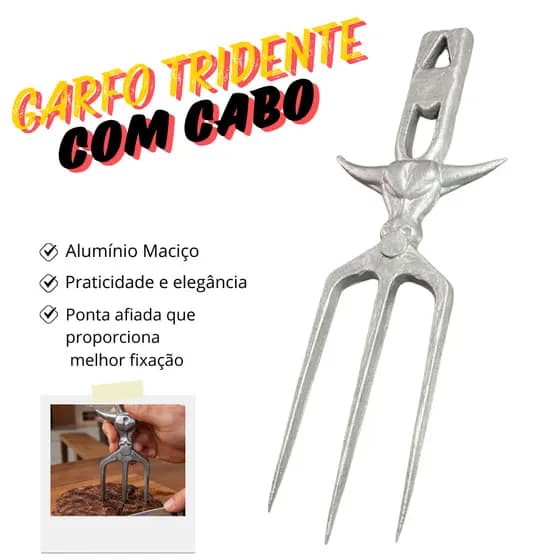 Garfo Tridente para Churrasco em Alumínio Maciço – Pontas Afiadas e Cabo Resistente
