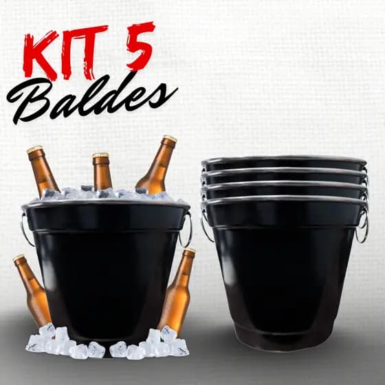 Balde de Gelo Alumínio PRETO 6L para Bebidas – Kit com 5, 10 e 20 Unidades