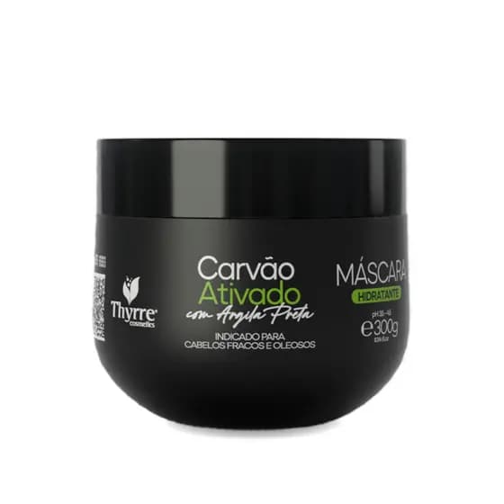 Máscara de Carvão Ativado e Argila Preta 300g Hidratação Profunda Cabelos Oleosos Thyrre Cosmétics
