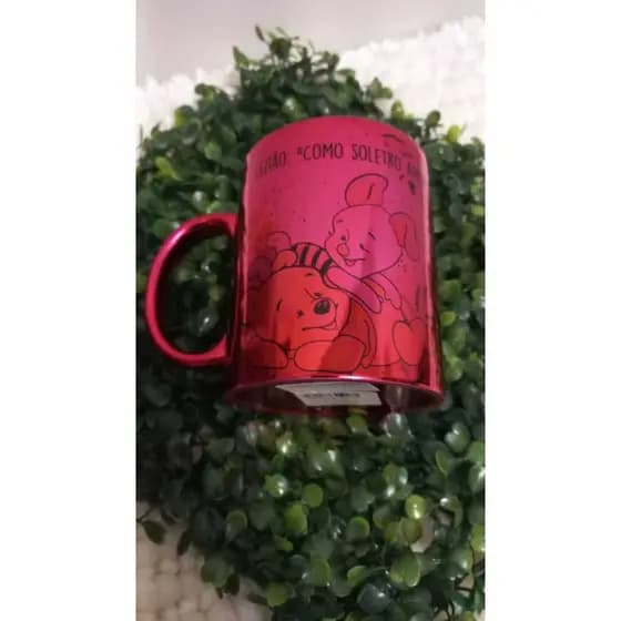 Caneca Cromada Rosa- Ursinho Pooh E Leitão - Presente Geek