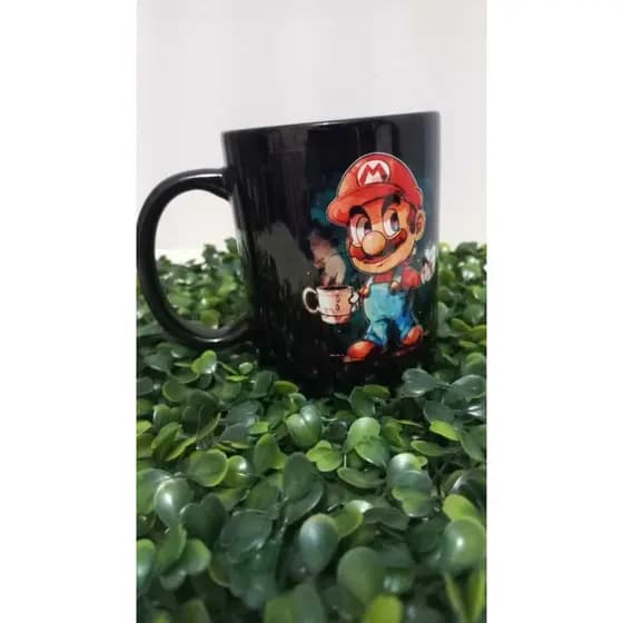 Caneca Mario Bros Personalizada Preta- Caneca Gamer-325ml