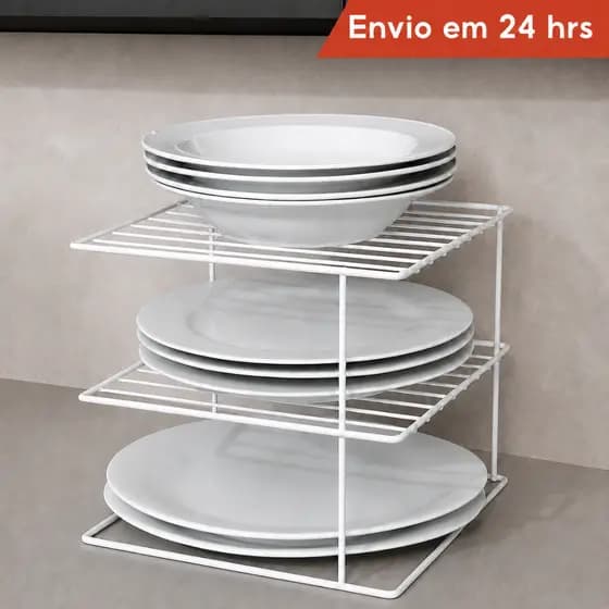 Organizador De Pratos Divisoria 3 Níveis Aramado Cozinha Armario Prateleira Suporte