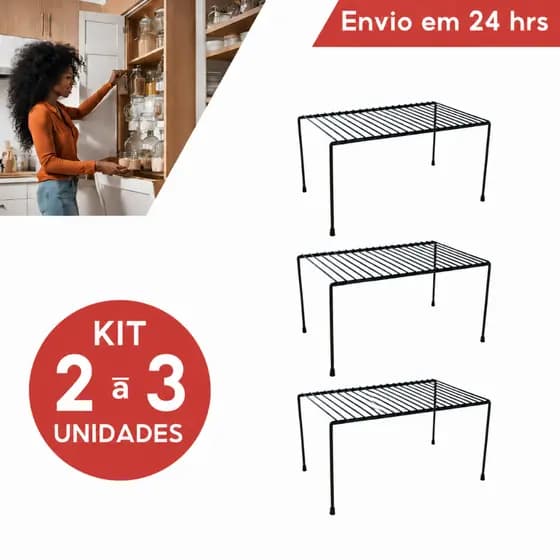 Kit 2/3 Organizadores de Pratos para Armário Médio Cozinha Aramado Porta Louças Prateleira