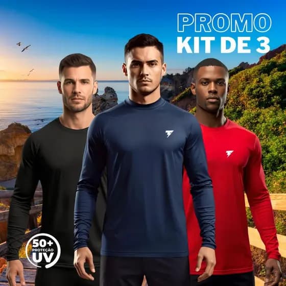 Kit 3 Camisa com Proteção Solar UV Masculina