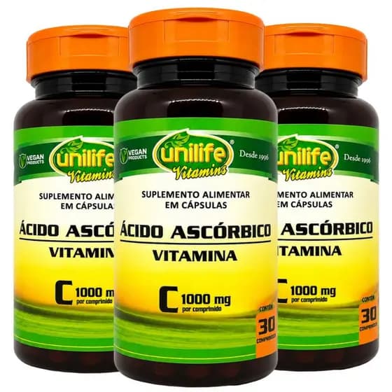 Kit 3 Vitamina C Ácido Ascórbico Concentrada 400mg Pura 60 Cáps - Unilife