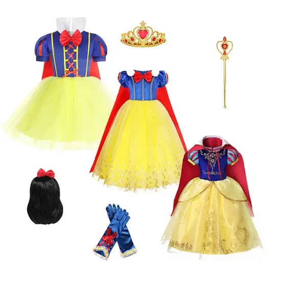 Vestido Princesa Branca De Neve | Fantasia De Natal De Halloween Para Meninas Com Laço E Capa Conjunto De Presente Festa