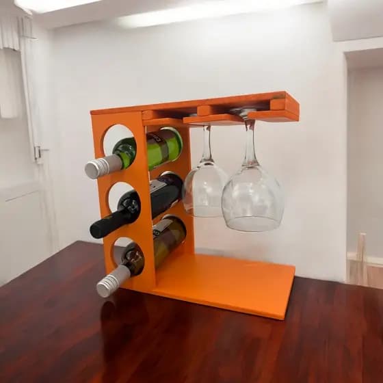 Adega de Parede ou Bancada | Madeira MDF | 3 Vinhos + 6 Taças | Decoração