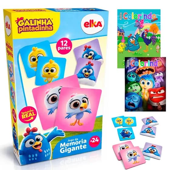 Jogo Da Memória Gigante Galinha Pintadinha 24 Peças Brinquedos de Menino e Menina Elka