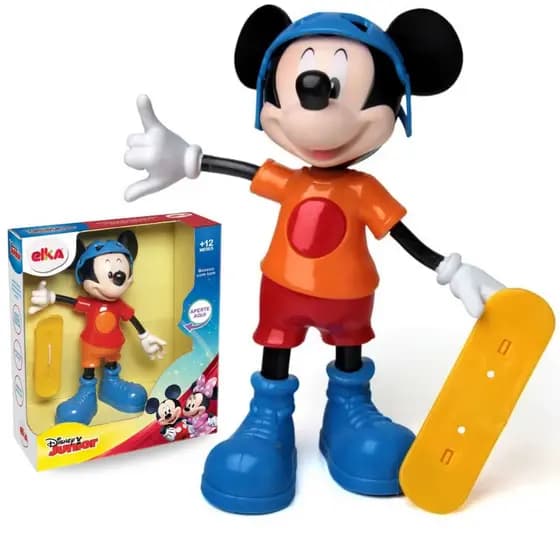 Boneco Mickey Radical com Skate Fala Frases Série Brinquedos de Menino e Menina Elka