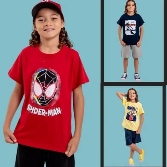 Kit 5 Camisa Infantil Menino Manga Curta de desenho Tamanhos 2 4 6 8 anos