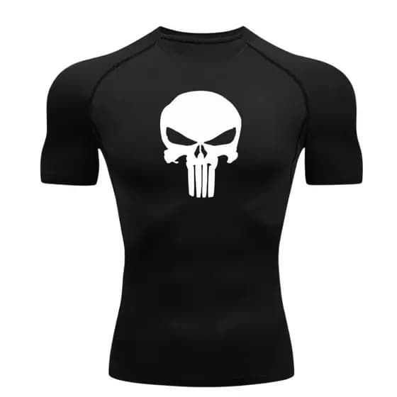 Camisa De Compressão Caveira Manga Curta Treino Ginástica Camiseta Esportiva Seca Rápido