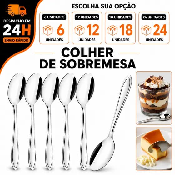 Kit 6/12/18/24 Colher De Sobremesa Em Inox Colheres Resistente 16cm Doces Bolos Mousses Restaurante Cozinha Lanchonete