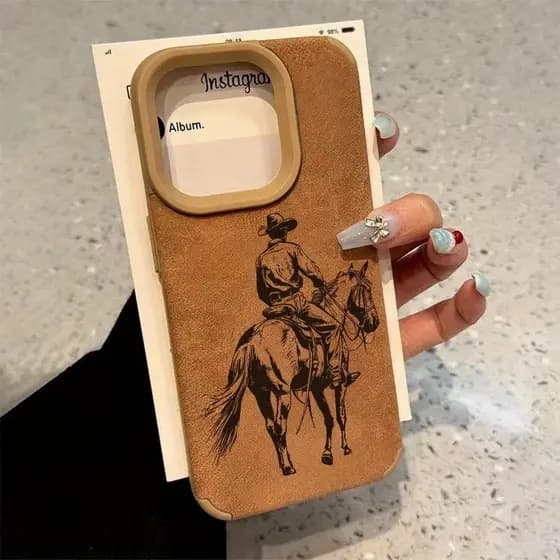 Cowboy Cavaleiro Cavalo Design Caso De Couro Falso Para iPhone 17 16 15 14 13 12 11 Pro Max Plus XS Capa Macia