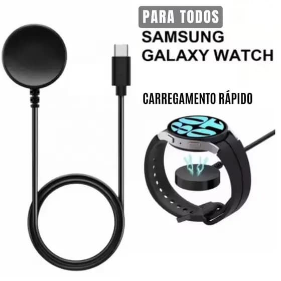 Carregador Usb e Tipo C Compatível Relógio Samsung Galaxy Watch 7, 6, 5, 3, 2 Active SmartWatch