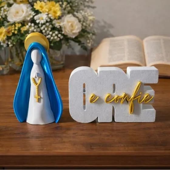 ORE e Confie/Rogai por nos +Nossa Senhora Aparecida 10cm Decoração Religiosa Fé Casa Oração virgem Maria sala quarto