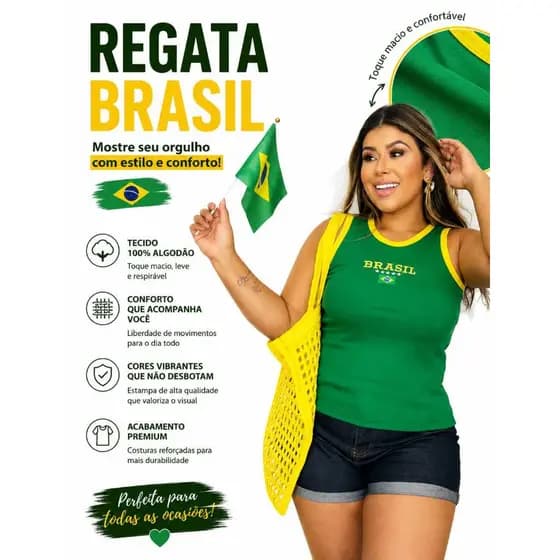 Blusa Regata brasil Algodão Canelada Feminina Conforto e Estilo Diário