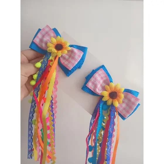 parzinho de laços junino adulto e infantil, azul com rosa