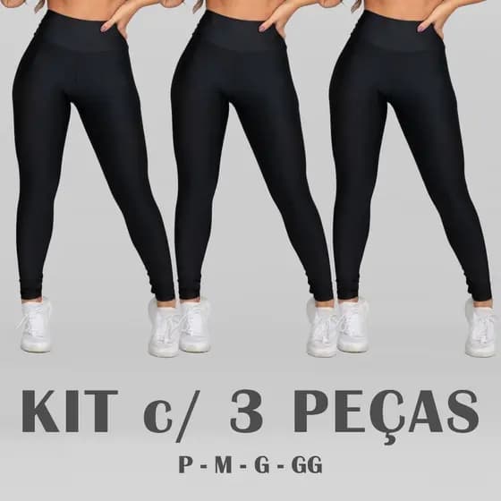 Calça Legging Academia Cintura Alta Suplex Tecido Grosso Moda Fitness Kit com 2 ou 3