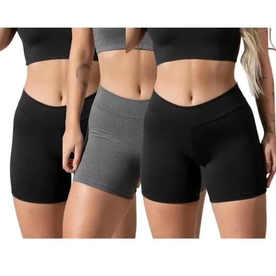 Kit 3 Shorts Legging Feminino Academia Fitness Meia Coxa Suplex Reforçado