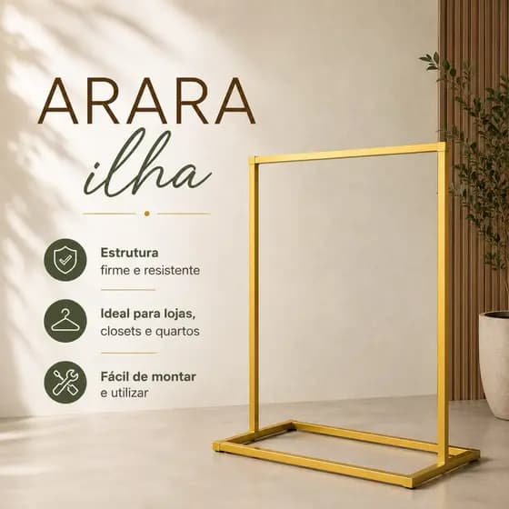 Cabideiro De Chão Arara ilha cor Dourado Organizador De Roupas