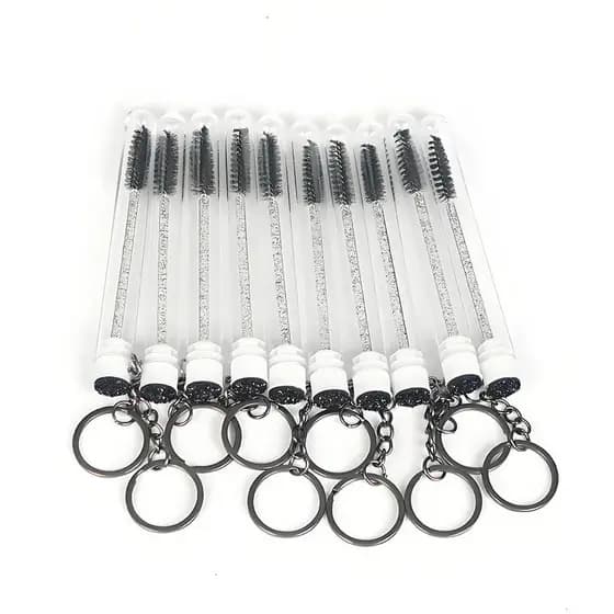 Tubo De Rímel Brilhante Com Chaveiro Preto , Aplicador De Varinha Para Extensão De Cílios , Pente De Sobrancelha , Pince