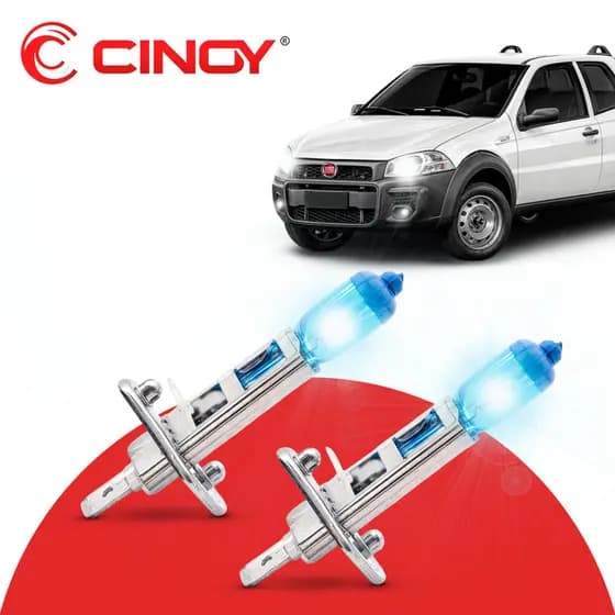 Par Lâmpada Automotiva H1 Super Branca Tipo Xenon 55W 12V Cinoy Farol Encaixe Padrão