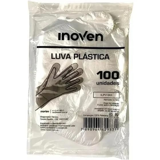 Luva Plástica Descartável Transparente P.E- 100Und