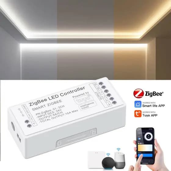 Zigbee 3.0 RGB CCT RGBW LED Controlador De Luz Tira Controle Voz Regulável Funciona Com Tuya Gateway Ponte SmartThings B
