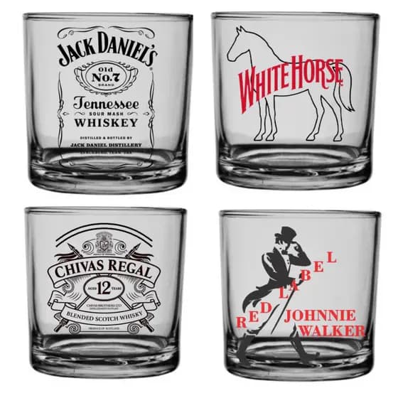 Conjunto de copos whisky 265ml vidro personalizado jack d'aniels johnnie walker white horse chivas!