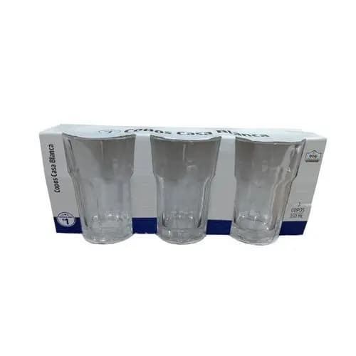 Kit Copos Vidro 3 Pecas 350ml Design Elegante Duraveis Agua Suco Refrigerante Uso Diario