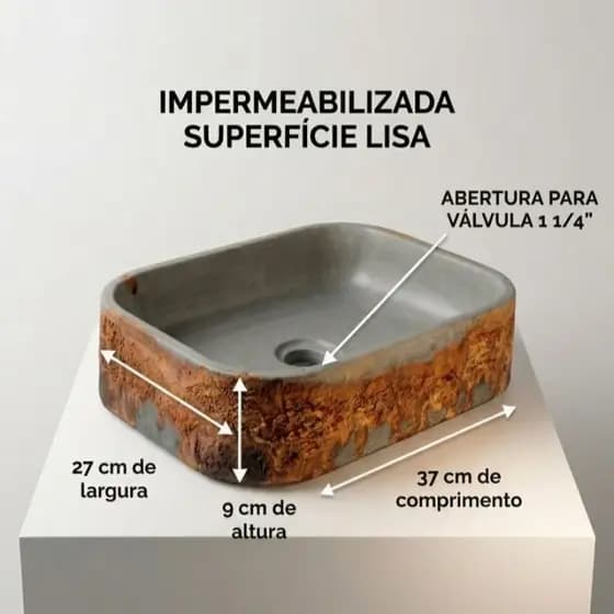 Cuba Cimenticia Apoio Banheiro Retangular 37x27cm