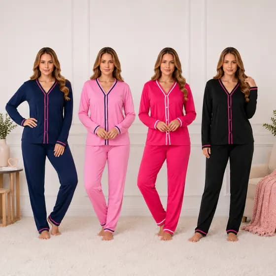 Pijama Feminino Inverno Manga Longa Confortável Premium
