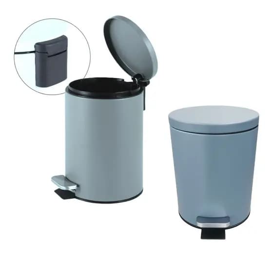 Lixeira Inox Redonda 5 Litros Com Pedal Cinza Matte Lixo Removivel Cozinha Banheiro Multiuso