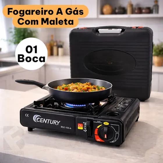 Fogareiro Fogão A Gás de Mesa com Maleta Ideal para Camping, Viagens 100% Metal Century Ligação com botijão convencional