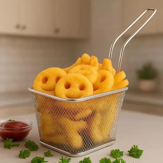 Cesto Para Fritura inox fritar batatinha Peneira Com Cabo Aço Porção Batata Frita