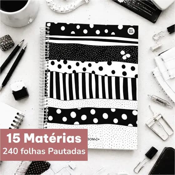 Caderno Universitário Capa Dura Espiral 15 Matérias, 240 Folhas Ideal para Escola, Faculdade e Cursos