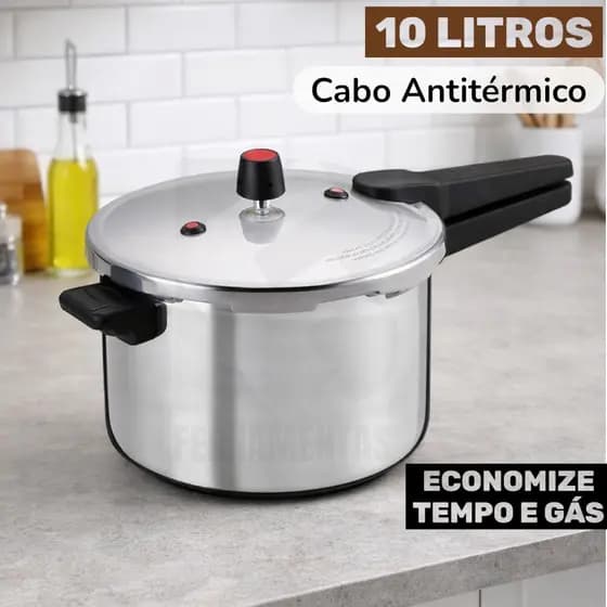Panela De Pressão Fechamento Externo 10 Litros Alumínio Nacional Gás e Elétrico segurança reforçada Cozimento Rápido