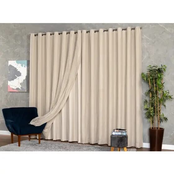 Cortina Voil De Linho 4,00 x 2,30/2,40/2,50/2,60/2,70/2,80 c/ Forro Blackout Grosso Alto Padrão