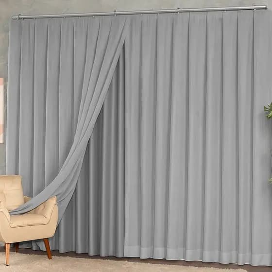Cortina Voil Linho Com Blackout Grosso Trilho Duplo 5,00 x 2,30/2,40/2,50/2,60/2,70/2,80 Alto Padrão