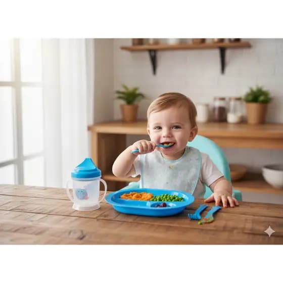 Kit Refeição Infantil Completo com Divisórias e Copo de Treinamento Estimula a Autonomia do Bebê