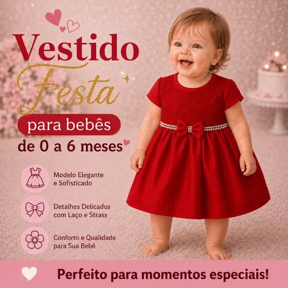 Vestido Bebê Menina Festa Renda com Laço na Cintura Infantil Luxo 0 á 6 Meses