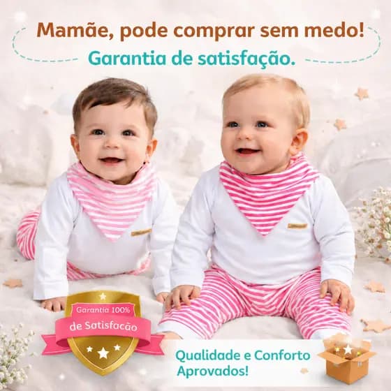 Conjunto Bebê Feminino Inverno Body Manga Longa com Calça Listrada Roupa Infantil Linda 9 á 12 Meses