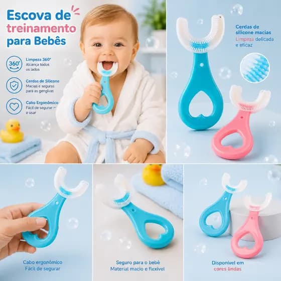 Escova de Dentes para Bebê 360° | Silicone Macio Treinamento Infantil Limpeza Completa