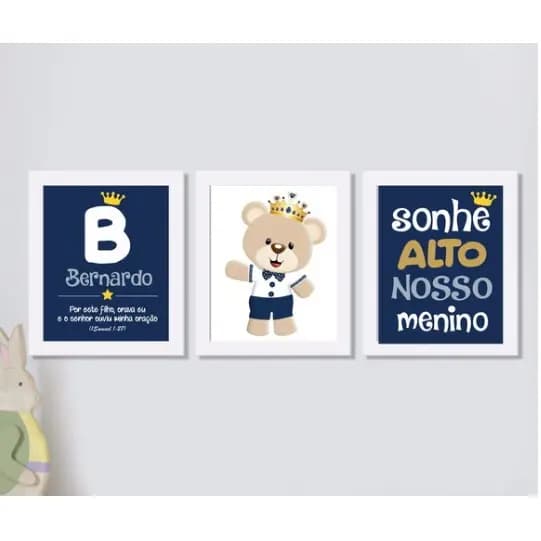 Kit Quadros Decorativos Infantil Quarto de MeninoKit Quadros Decorativos Infantil Quarto de Menino Urso Azul