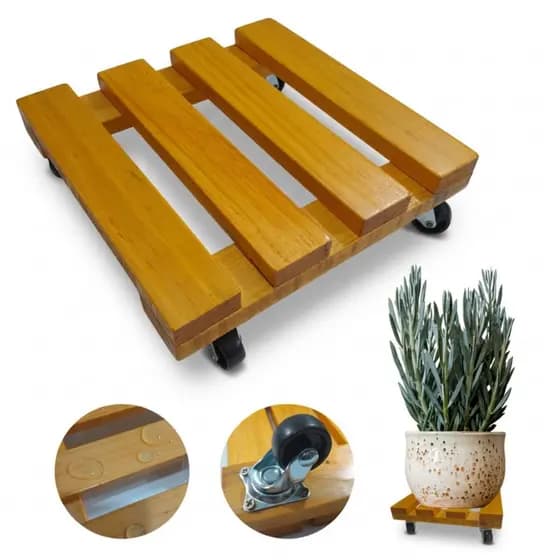 Suporte Base Para Vaso De Planta Quadrado 25cm Com Rodinhas Giratórias. Movimentador e organizador.