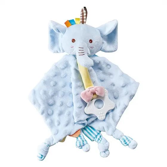 Naninha Pelúcia Macia Para Bebê Mordedor Chocalho Elefante Azul