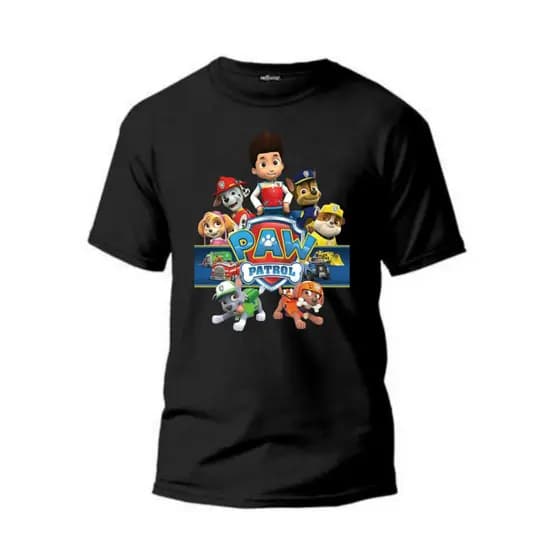 Camisa Preta Patrulha Canina Turbo Infantil e Adulto T-shirt 100% Algodão Unissex Envio Expresso.