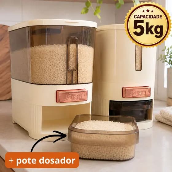 Kit Dispenser Arroz Grãos Cereais Organizador Alimentos 5kg Armazenamento Pote para Cozinha + Copo