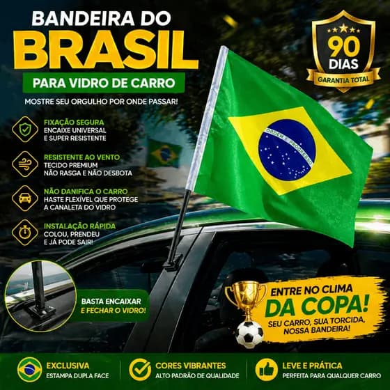 Bandeira do Brasil para Carro Copa do Mundo Vidro Lateral
